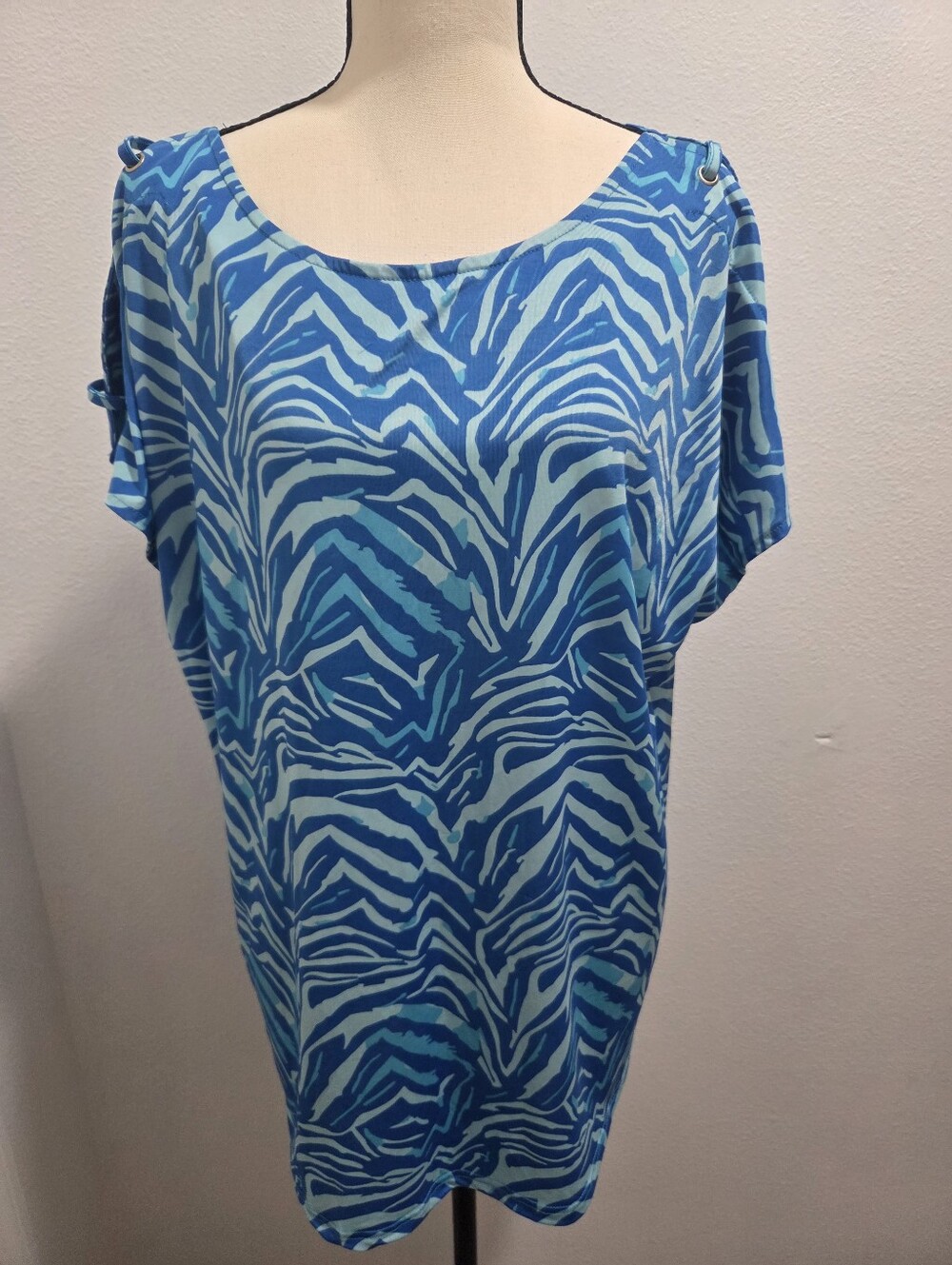 Blush Blue Zebra-Print Short Sleeve Top